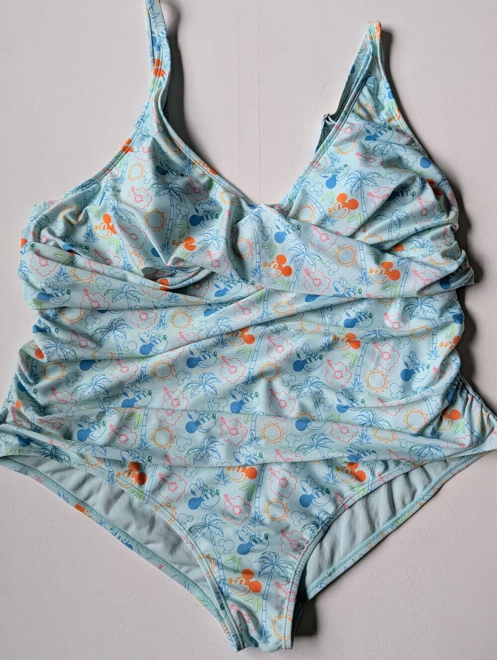 Disney Mickey Minnie Mouse Tropical One Piece Swimsuit Mint Green Floral Sz XXL